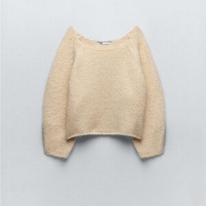 Zara Cream Fuzzy Scoop Neck Sweater